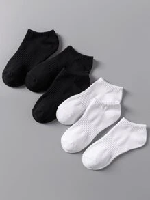 6 Pairs Unisex Black & White Elastic Waist Simple Breathable Ankle Socks, Versatile For All Seasons