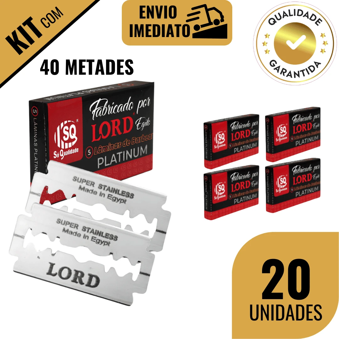 Kit 20 Lâminas LORD PLATINUM Profissional Inox para Barbeiros Cabelereiros Lâmina de Barbear - Multicolorido - Visão 1