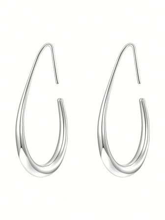 1 Pair Elegant Hollow Waterdrop Design Stainless Steel Hoop Earrings, Smooth Texture, Suitable For Women's Casual Daily Wear