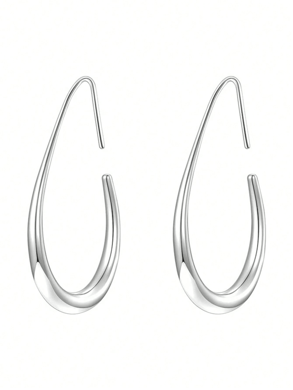 1 Pair Elegant Hollow Waterdrop Design Stainless Steel Hoop Earrings, Smooth Texture, Suitable For Women's Casual Daily Wear