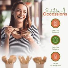 75/150/300pcs Disposable Wooden Cutlery Sets, 25/50/100pcs Spoons, Knives And Forks, 6-Inch Wooden Flatware, Sturdy Bamboo Utensils, Suitable For Weddings, Camping, Dining, Picnics, BBQ Parties And Multi-Person Use