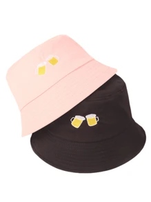 2pcs/Set Beer Embroidered Combination Adjustable Casual Fisherman Hats, Versatile For Outdoor, Sports, Cycling, Sightseeing, Travel, Street, Party