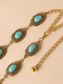 1pc Bohemian Turquoise Fashion Versatile Premium Niche Hollow Design Waist Chain, Waist Chain, Suitable For All Occasions, Beach Holiday, Party Daily, Perfect Festival Gift - Turquoise - View 3