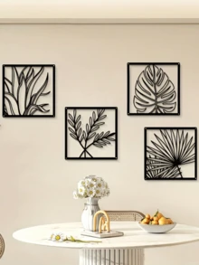 4 sztuki nowoczesnej metalowej sztuki ściennej: dekoracja rzeźby liści do salonu, sypialni, domu i ogrodu - współczesna sztuka metalowa ściana liścia do wystroju domu