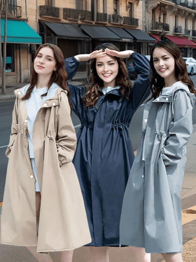 Korean Coat Type Raincoat Women Waterproof Adult Rainproof Windproof Long Sleeve Riding Sweet Girls
