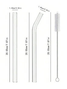 3/5/8pcs Reusable Glass Straws, Approx 7.87 Inches Long X 14mm Wide, Includes Cleaning Brush And Storage Bag, Thick Clear Glass Straws For Smoothies, Milkshakes, Juices, Beverages, Suitable For Home Gatherings, Parties, Weddings,School Supplies - Clear - View 2