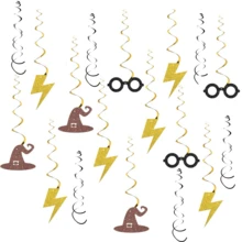 30 piezas Decoraciones colgantes en espiral con tema mágico de mago - Suministros para fiesta de cumpleaños con brillo para niños y niñas - Pancartas para fiesta de cumpleaños - Decoraciones de espirales de papel de aluminio para techo de fiesta de Halloween
