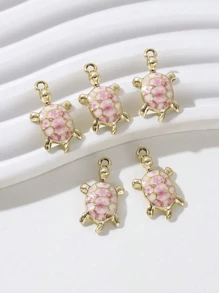 Mix 5 Pieces Of Pink Alloy Drip Enamel Turtle Jewelry Suitable For DIY Bracelets, Necklaces, Keychains, Jewelry Making Accessories