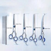 6 Pieces Professional Pet Grooming Scissors Set, Stainless Steel Dog And Cat Hair Thinning Shears With Downward Curved, Straight, Upward Curved Scissors And Comb, Ambidextrous Use