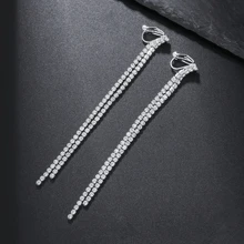 2pcs Bohemian Tassel Hanging Cubic Zirconia Crystal Long Dangle Clip-On Earrings, Simple & Elegant Tassel Chain Pendant Jewelry For Women, Bridesmaids, Wedding Party