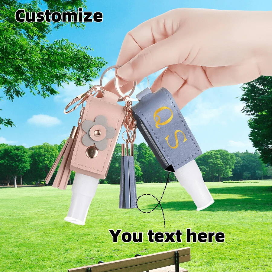 Customized Women's Summer Skin Care Toner Portable Refillable Bottle Vintage Leather Case, Keychain Pouch