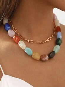 1 件不锈钢回形针项链，时尚简约 18K 镀金回形针颈链，轻盈奢华独特设计男女通用日常佩戴吊坠项链 - 金色 - 查看 6