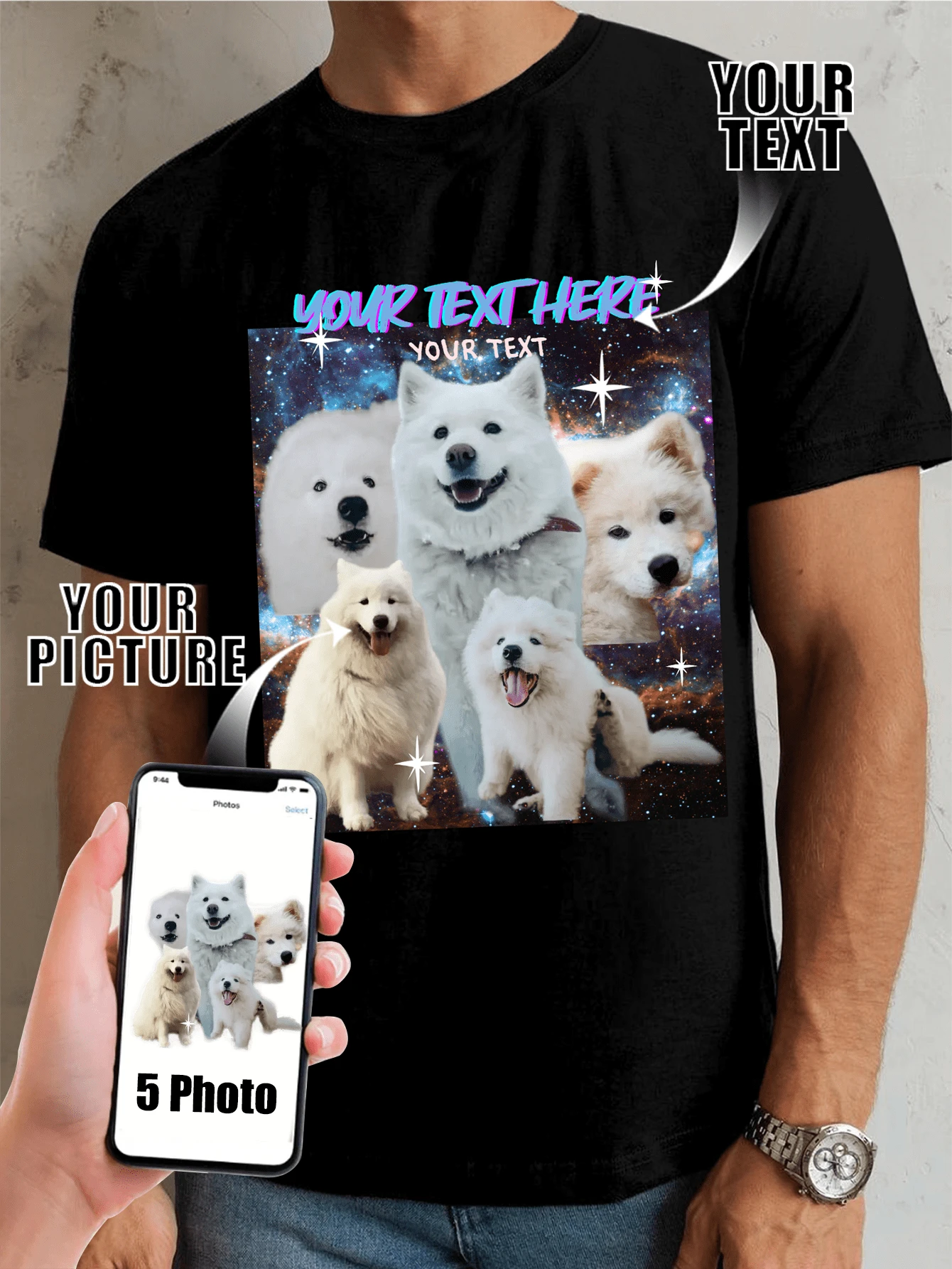 Custom Men's Cute Pet Shirt Bootleg Rap Tee ,Pet Face Shirt Funny T Shirt , Dog Cat Face Shirt ,Birthday Gift For Him.Anniversary Gift,Valentine's Day Gift Can Girlfriend Face Shirt Funny T Shirt For Boyfriend With Girlfriend Face Onit (Can Custom Selfie/Family Photo/Friend Photo/Party/Team/ Boyfriend/Girlfriend/Couple Matching/ Workwear) - Black - View 1