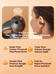 GENAI Écouteurs True sans fil Genai, écouteurs à conduction osseuse à oreille ouverte, écouteurs stéréo portables à oreille ouverte OWS, écouteurs pour l'entraînement étanches IPX 5, transmission stable, endurance longue de 48 heures, écouteurs avec longue veille