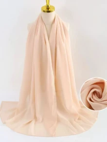 1 件女士纯色围巾/头巾，雪纺，休闲日常穿着 Abaya 配饰柔软头巾，女士面纱 - 米色 - 查看 3