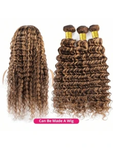 P4/27 深波浪真人发束 渐变色高光棕色 1 束 3 束 深卷波浪接发 双纬 10A 雷米发