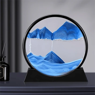 7-Inch Black-Framed Circular Quicksand, Quicksand Ornaments, Suitable For Office Desks, Bedrooms And Other Places, Perfect Festival Gifts