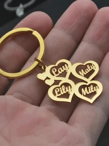 Custom Family 1-5 Names Keychain, Personalized Heart-Shaped Multi-Name Pendant, Stainless Steel Golden Keyring, Women's Fashion Jewelry, Christmas Gift Idea, Single, Decorative, Ladies Keyring, Round Ring Clasp Personalized Tree Of Life Keychain