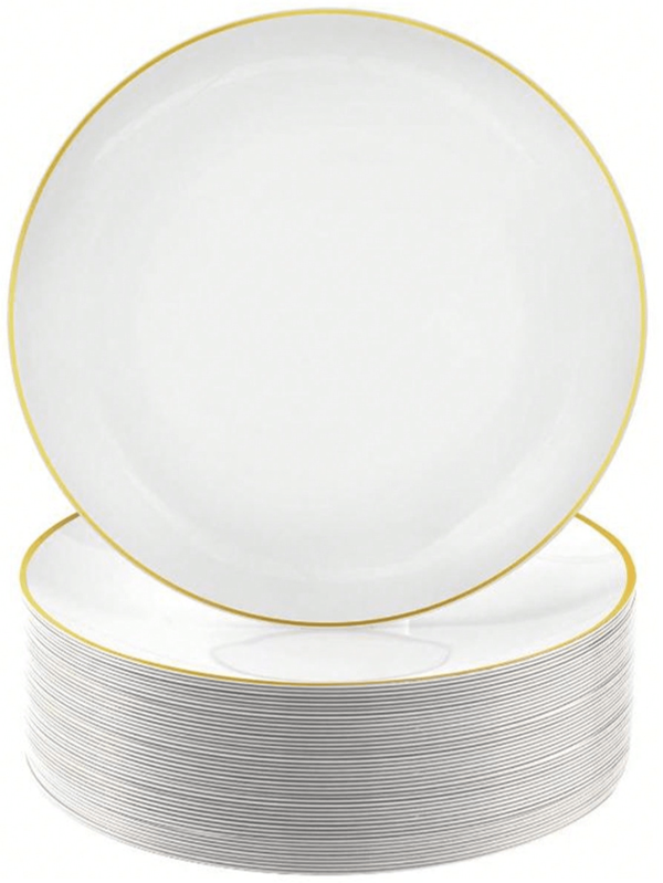 1 Set Of 20pcs White Rimmed Round Dessert Plates, Including (7.5"/10.25" Serving Platters) And High-Quality Salad Bowls, Reusable And Easy To Clean. Ideal For Weddings, Valentine's Day, Birthdays, And Holiday Gatherings.,School Supplies