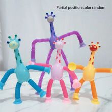 1pc Retractable Giraffe Suction Cup Toy, Cartoon Creative Educational Stress Relief Toy (Colors May Vary)