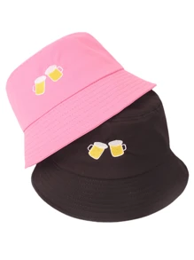 2pcs/Set Beer Embroidered Combination Adjustable Casual Fisherman Hats, Versatile For Outdoor, Sports, Cycling, Sightseeing, Travel, Street, Party