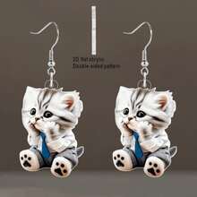 1pair Cute Black & White Cat Ear Acrylic Earrings: Adorable Cartoon Style Jewelry, Perfect Gift For Mom And Girlfriend, Ideal For Holidays And Mother's Day - Multicolor - View 16