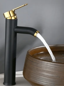 1 Pc Bathroom Faucet Black&Gold & Chrome 1 Hole Bathroom Sink Faucet With Single Handle,Basin Mixer Tap Single Lever Cloakroom Bathroom Sink Tap Circular Tall Body Wash Basin Hot And Cold Faucet Modern Countertop Basin Bathroom Faucetfor RV Bathroom Lavatory Sink - Multicolor - View 12