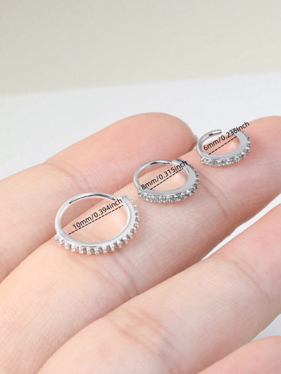 1pc Cubic Zirconia Decorated Silver Nose Ring Zirconia Nose Ring For Women And Men, Suitable For Daily Wear, Can Be Worn As Cartilage Earrings, 6mm, 8mm 10mm Fashion Jewelry