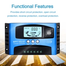 30/40/50/100A MPPT Solar Charge Controller 12V/24V Dual USB 5V/2A LCD Home Use - Blue - View 4