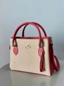 Lorena Women's Bicolor Straw Bag Beach Or Casual Bag Day And Night Elegant - 紅色 - 查看 1