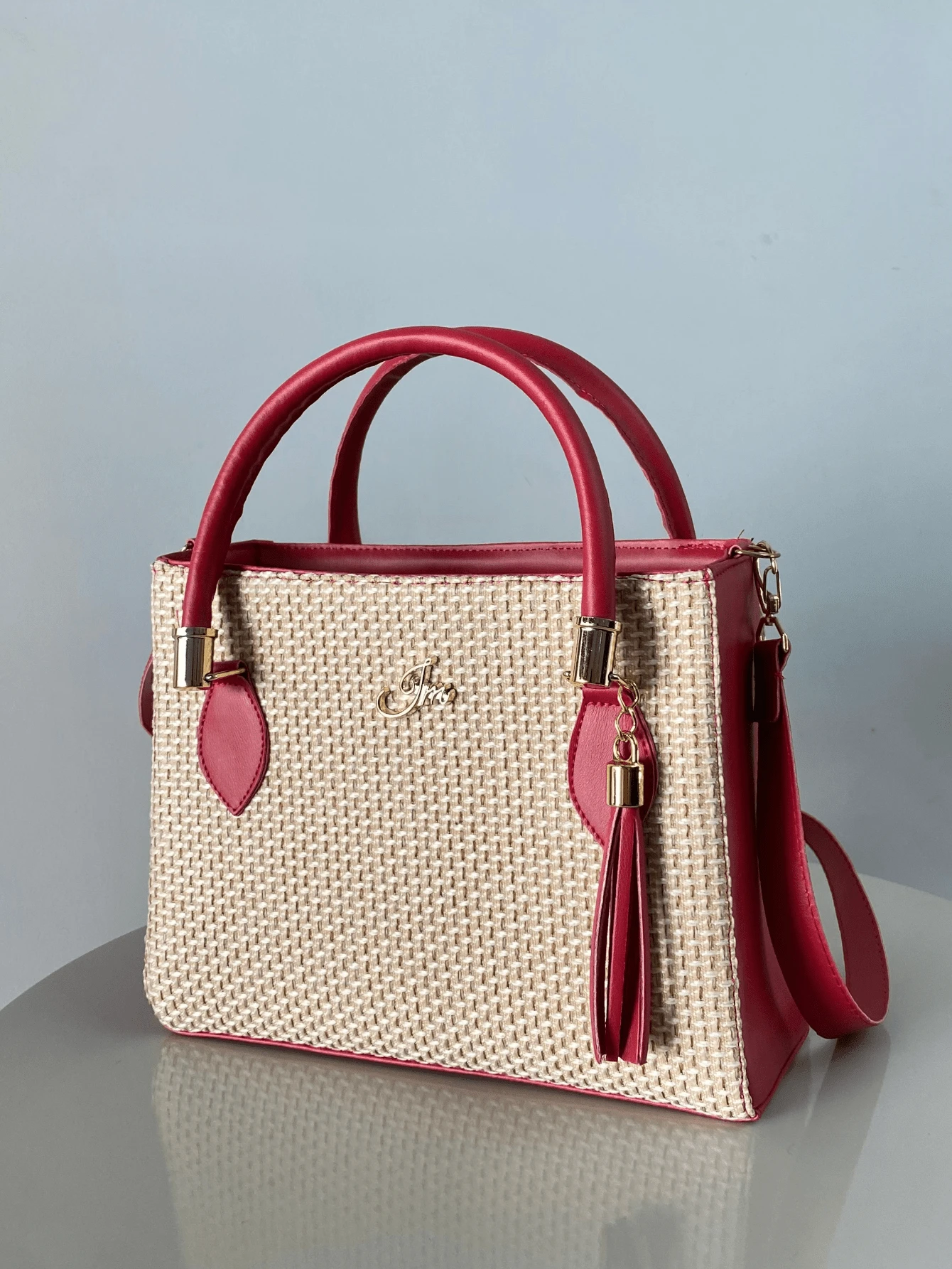 Lorena Women's Bicolor Straw Bag Beach Or Casual Bag Day And Night Elegant - 紅色 - 查看 1