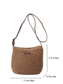 字母贴片装饰，女士度假包，假日，草编钱包，草编沙滩包，沙滩必需品，沙滩必备品，沙滩用品和夏季必备品，沙滩钱包，非常适合夏季、度假和日常使用，旅行必备品