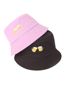 2pcs/Set Beer Embroidered Combination Adjustable Casual Fisherman Hats, Versatile For Outdoor, Sports, Cycling, Sightseeing, Travel, Street, Party