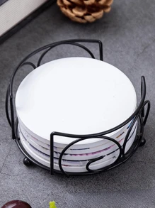 6/2/1 pieza Soporte de hierro para posavasos de cerámica Juego de organizador de almacenamiento de posavasos de 4/6 piezas - Adecuado para decoración y colección del hogar