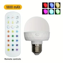 1 个可充电电池供电 LED 灯泡，带遥控器，E26 可拆卸充电灯泡，3 种颜色变化，可调光，定时器，床头灯，房间装饰灯，户外照明 - 彩色 - 查看 2