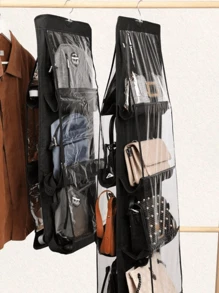 1pc, 8 Pockets Hanging Purse Handbag Organizer Clear Hanging Shelf Bag Collection Storage Holder Purse Bag Wardrobe Closet Space Saving Organizers