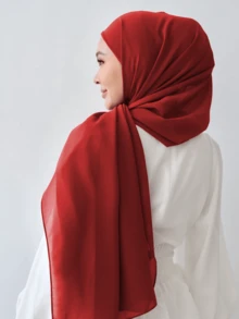 1条女士纯色雪纺围巾，适合日常休闲穿着。 - 紅色 - 查看 2