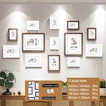 13-Piece Wooden Wall Photo Frame Set With Layout Guide - Versatile Home, Office, Wedding & Festival Decor, Thoughtful Gift Idea, Multi-Picture Display (Photos Not Included), Easy-To-Hang Wood Frames For Personalized Wall Arrangements - Multicolor - View 4