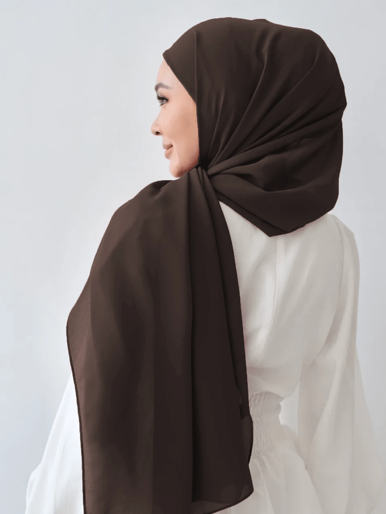 1pc Solid Color Women Scarf, Casual Chiffon Head Scarf For Daily Wear For Dress - Dark Brown - View 1