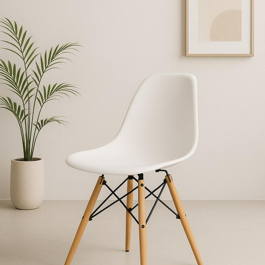 Charles Eames Eiffel Dining Chair Solid Wood Legs Iron Frame Polypropylene Seat Kitchen Office - trắng - Xem 1