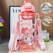Sanrio Square Cartoon Water Bottle - Durable PC Material, Leakproof, High Temperature Resistant, Outdoor Portable Large Capacity Water Bottle With Shoulder Strap - Great For School, Office, Gym - Perfect Birthday Gift Or Gift For Her