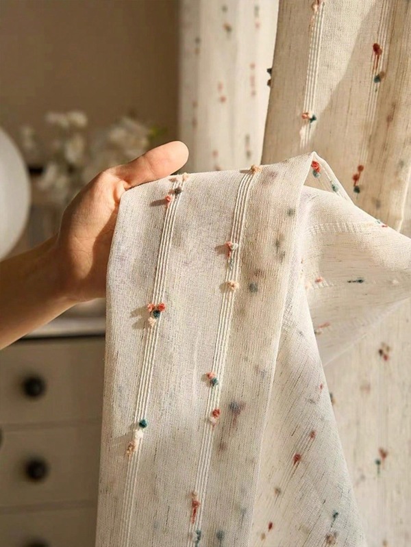 1 pieza Cortina transparente de estilo vintage de lino con cuentas de caramelo arcoíris - Diseño de bolsillo para barra, fácil de colgar, adecuado para dormitorio, sala de estar, decoración de oficina (Peso de la tela 160g/m²)