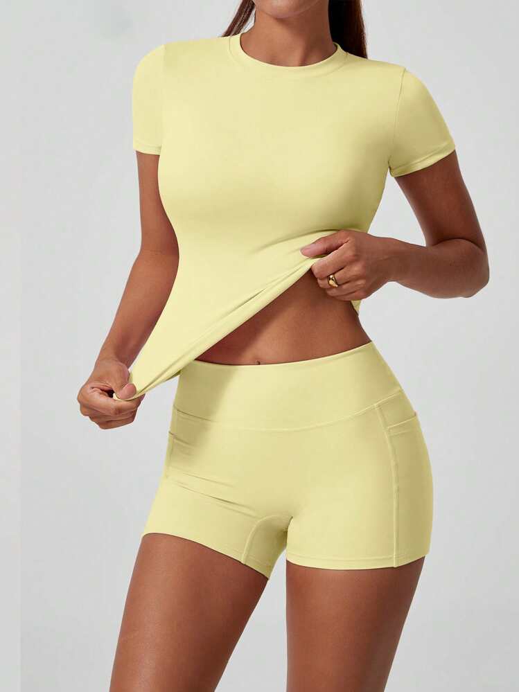 NcmRyu Ensemble de shorts à taille haute, manches courtes, contrôle du ventre et levage des fesses pour femmes