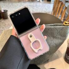 Funda de teléfono portátil y transparente con aro de gato compatible con Samsung Galaxy Z Flip 5, 6, Z Flip6, ZFlip5, Zflip6, Zflip5, Flip4, Flip3 - Carcasa trasera resistente a golpes, funda de teléfono con aro de gato compatible con
