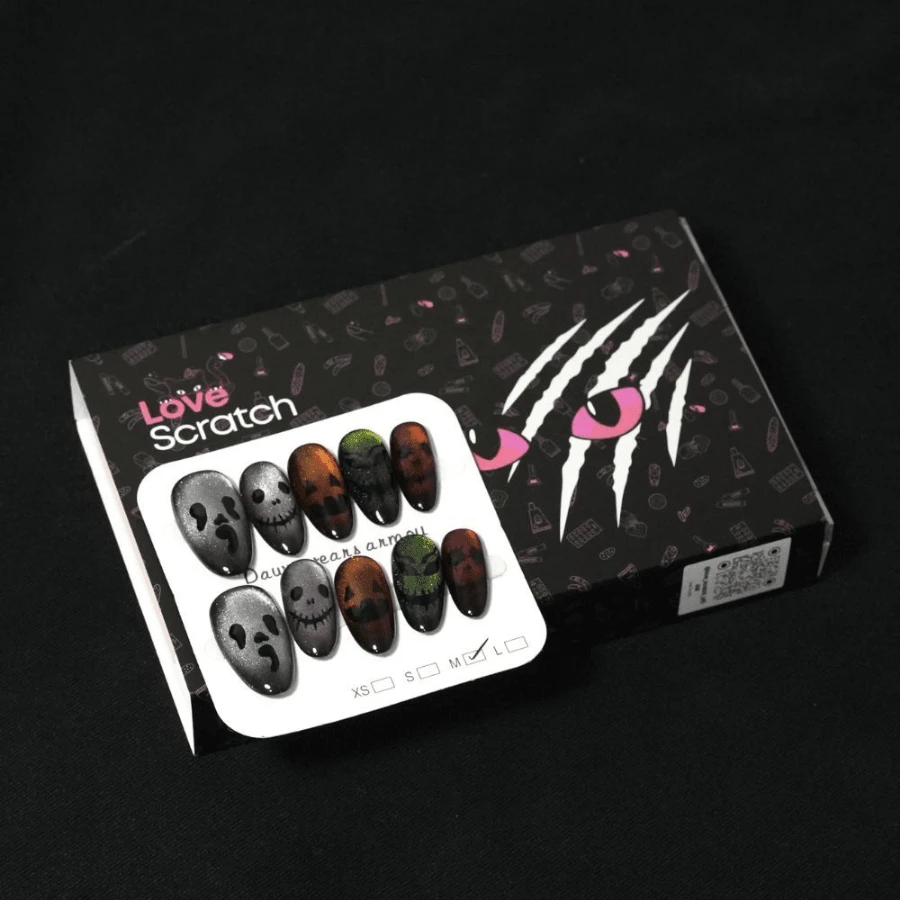 Love Scratch 10PCs 'Trick Faces' Handmade Press-On Nails - L - View 1
