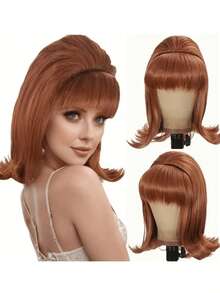 Retro 14-Inch Women's Wig With Flat Bangs - Short Straight Hairstyle, Heat-Resistant Synthetic Hair, Perfect For Role-Playing, Daily Holidays, Christmas, Valentine's Day And Music Festivals, Retro Style, Daily Parties, Synthetic Hair, And Party Daily Wigs