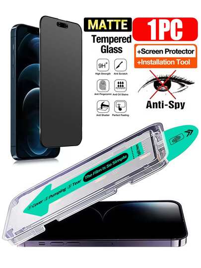 Yezodawee 1片磨砂防窥屏保护膜，含自安装工具包，兼容 16 Pro Max/15 Pro/15/14 Pro Max/14/XS Max，9H钢化玻璃防窥屏保护膜，防刮花，防指纹，兼容手机壳，兼容动态岛，全屏覆盖，生日礼物，送给家人朋友，防窥，手机屏幕保护膜，手机配件，防水，防震，防摔