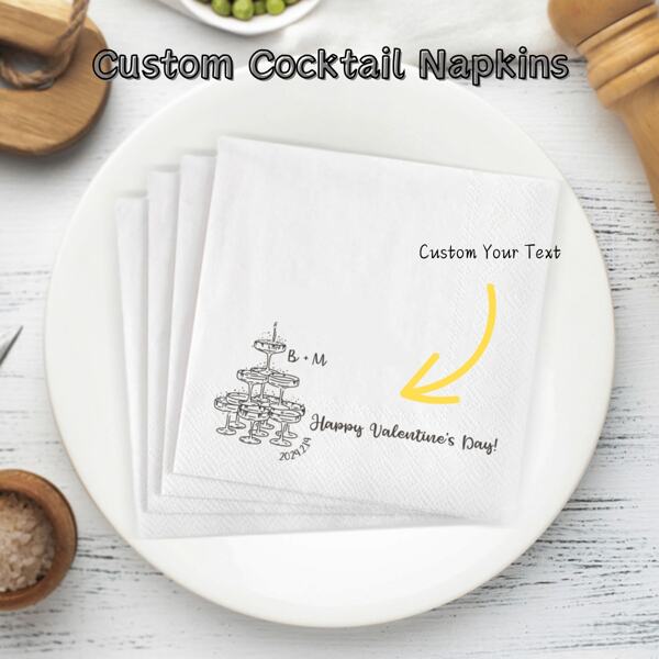 20/50/100 Stücke personalisierte Cocktail Servietten, 3-lagige individuelle Servieren Dinner Servietten für Tischdekoration, Einweg Getränk und Dessert Servietten für Partys, Hochzeiten, Jahrestage, Verlobungsfeiern, Bars, individuelle Veranstaltungen