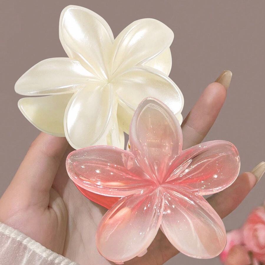 2 unidades/1 unidade de presilhas de cabelo femininas em acrílico com flores grandes, estilo romântico e delicado, presilhas de cabelo tipo scrunchie, grampo de cabelo floral para uso casual, adequado para viagens e uso diário, acessórios de cabelo femininos, presilhas de garra para o verão, festivais e aniversários.