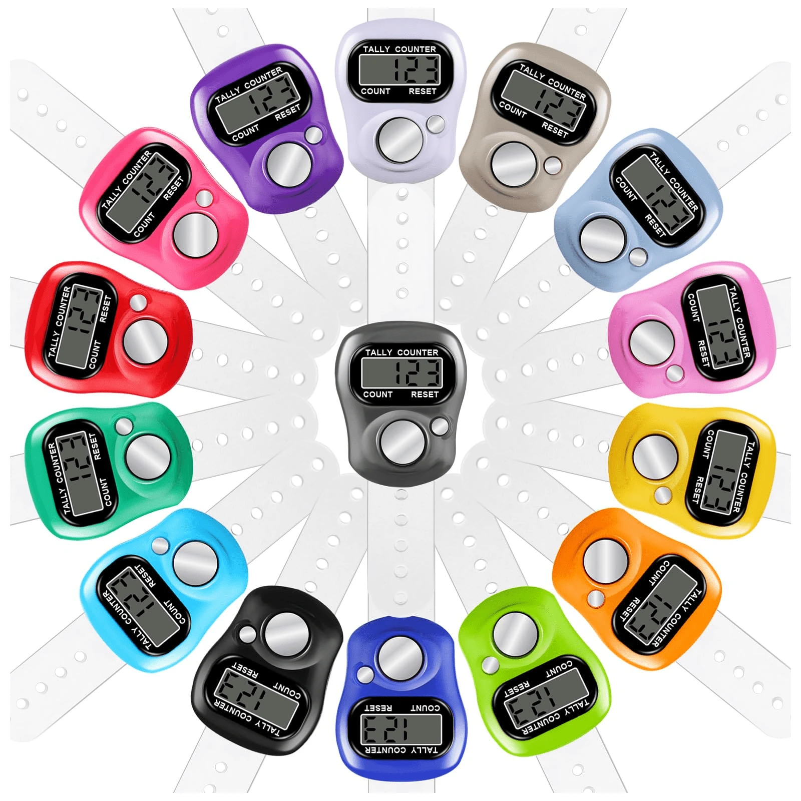 电子手指计数器，数字显示计数器，手动响片，手持式数字计数器，用于编织、高尔夫、钓鱼、学校、体育赛事 - 彩色 - 查看 1